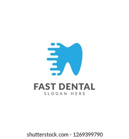 Fast dental logo, healtcare dental vector design template with dental and speed symbol