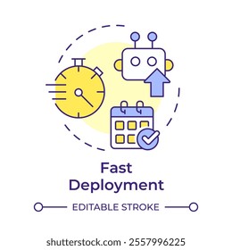 Fast deployment multi color concept icon. RPA configured to meet business needs. Easy integration technology. Round shape line illustration. Abstract idea. Graphic design. Easy to use in presentation