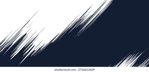 Linhas rápidas de velocidade de mangá diagonal e feixes de luz translúcidos criam um poderoso efeito de ação cômica. Modelo de vetor com listras pretas e brancas simula movimento de alta energia para banners de super-herói.
