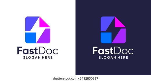 Fast doc logo design template. Document with lightning bolt graphic design vector. Symbol, icon, creative.