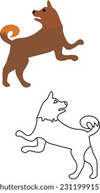 Fast dog running ‍silhouette and outline illustration.