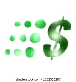 Fast dollar halftone dotted icon. Halftone pattern contains circle points. Vector illustration of fast dollar icon on a white background.
