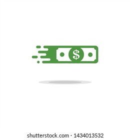 Fast dollar, money flat icon vector Flying dollar