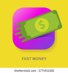 Fast dollar, money transfer flat icon vector or button. Fast Exchange or fast money logo mobile app design template