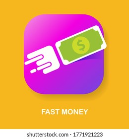 Fast dollar, money transfer flat icon vector or button. Fast Exchange or fast money logo mobile app design template