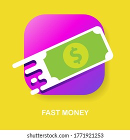 Dólar rápido, transferencia de dinero vector de icono plano o botón. Plantilla de diseño de aplicaciones móviles con logotipo de Fast Exchange o dinero rápido