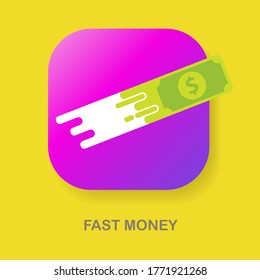 Fast dollar, money transfer flat icon vector or button. Fast Exchange or fast money logo mobile app design template