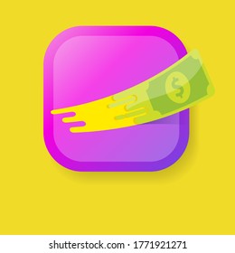 Fast dollar, money transfer flat icon vector or button. Fast Exchange or fast money logo mobile app design template