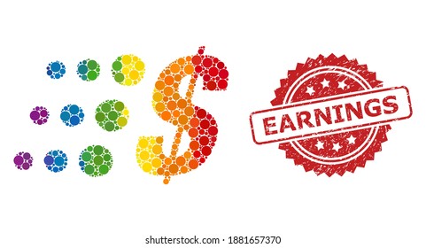 Fast dollar mosaic icon of filled circle blots in various sizes and rainbow colored color tinges, and Earnings unclean rosette seal print. A dotted LGBT-colored Fast dollar for lesbians, gays,