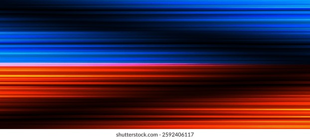 Fast dynamic background. Red blue fast lines. Hot and cold. Light trails with motion effect. Acceleration speed and movement. Sports, racing, gaming, comparison and competition.