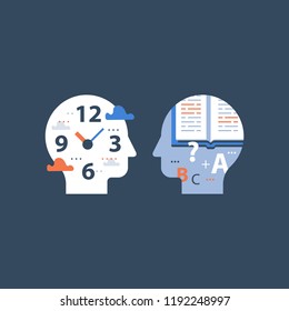 Fast education concept, exam preparation, study subject, school assignment deadline, review knowledge, self learning, time to learn, back to school, vector icon, flat illustration