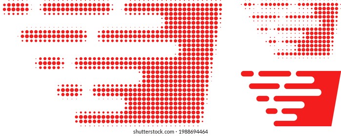 Fast effect halftone dotted icon. Halftone pattern contains circle elements. Vector illustration of fast effect icon on a white background.