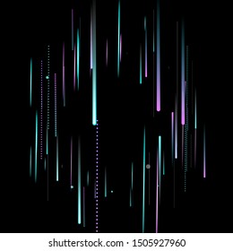 Fast Effect. Motion Neon. Glare Dynamic. Falling Glow. Flow Light Movement. Element Futuristic Design. Abstract Trail Lines, Sticks. Concept Minimal. Modern 3D Static. Techno Vector illustration.