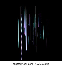 Fast Effect. Motion Neon. Glare Dynamic. Falling Glow. Flow Light Movement. Element Futuristic Design. Abstract Trail Lines, Sticks. Concept Minimal. Modern 3D Static. Techno Vector illustration.