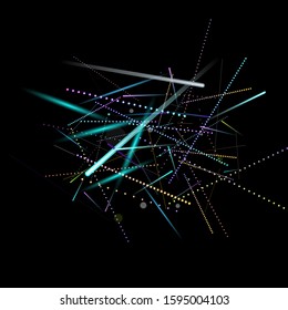 Fast Effect. Motion Neon. Glare Dynamic. Falling Glow. Flow Light Movement. Element Futuristic Design. Abstract Trail Lines, Sticks. Concept Minimal. Modern 3D Static. Techno Vector illustration.