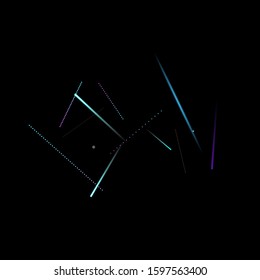 Fast Effect. Motion Neon. Glare Dynamic. Falling Glow. Flow Light Movement. Element Futuristic Design. Abstract Trail Lines, Sticks. Concept Minimal. Modern 3D Static. Techno Vector illustration.