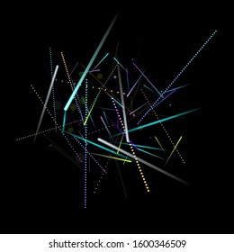 Fast Effect. Motion Neon. Glare Dynamic. Falling Glow. Flow Light Movement. Element Futuristic Design. Abstract Trail Lines, Sticks. Concept Minimal. Modern 3D Static. Techno Vector illustration.