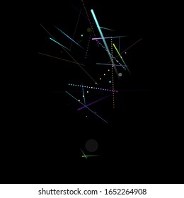 Efecto rápido. Motion Neon. Glare Dinámico. Cayendo Brillante. Movimiento de luz de flujo. Elemento Diseño Futurista. Líneas de sendero abstractas, palos. Concepto mínimo. Estático 3D moderno. Ilustración del vector Techno.