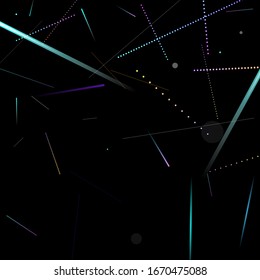 Fast Effect. Motion Neon. Glare Dynamic. Falling Glow. Flow Light Movement. Element Futuristic Design. Abstract Trail Lines, Sticks. Concept Minimal. Modern 3D Static. Techno Vector illustration.
