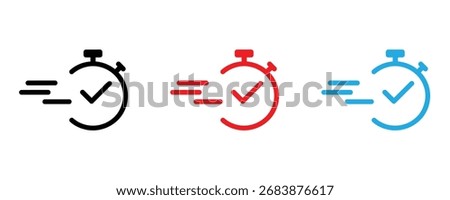 Fast and efficient delivery icons in black, red, and blue promise speed and accuracy for logistics, e-commerce, and project management solutions