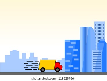 Fast and efficient lorry truck delivery concept on city scape background illustration vector