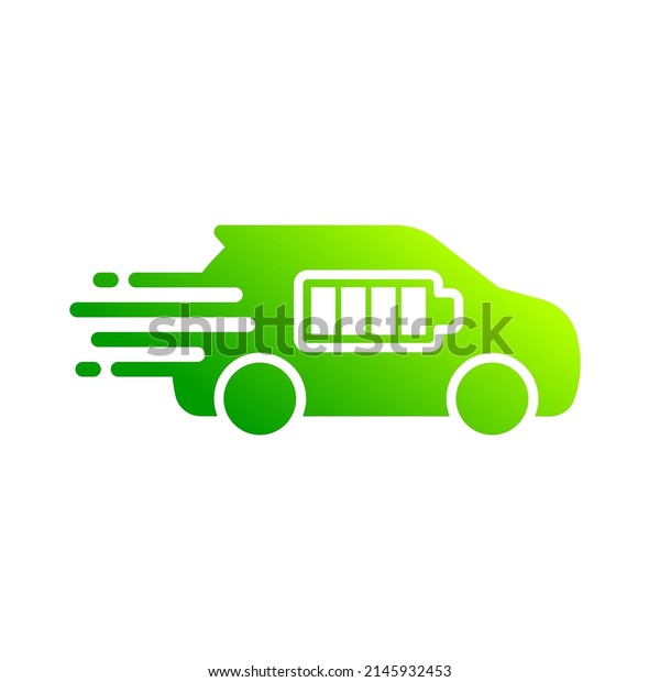 Fast electric car\
with battery indicator charging level icon symbol, Green hybrid\
vehicles battery full status, Eco energy friendly vehicle concept,\
Vector illustration