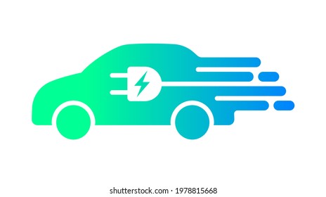 Fast electric car with plug icon symbol, EV car, Green hybrid vehicles charging point logotype, Eco friendly vehicle concept, Vector illustration