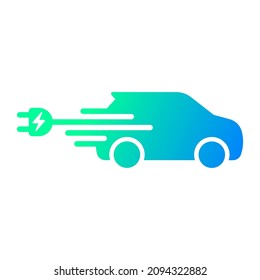 Fast electric car with plug icon symbol, EV car, Green hybrid vehicles charging point logotype, Eco friendly vehicle concept, Vector illustration