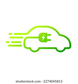 Fast electric car with plug icon symbol, EV car, Green hybrid vehicles charging point logotype, Eco friendly vehicle concept, Vector illustration