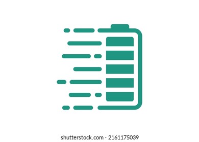 Fast Electric Charging Battery Icon. Quick Electrical Power Accumulator Charger Symbol. Speed Electricity Charge Linear Sign. Express Energy Recharge Green Logo. Vector Isolated Eps Illustration