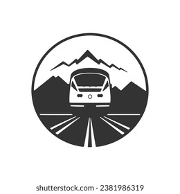 Fast electric Train in circle logo train icon metro vector silhouette isolated tram vector template