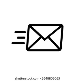 Icono de entrega rápida de correo electrónico: sobre blanco y negro con líneas de movimiento que simbolizan la velocidad