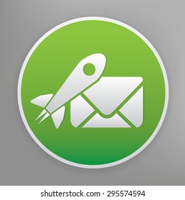 Fast email design icon on green button, clean vector