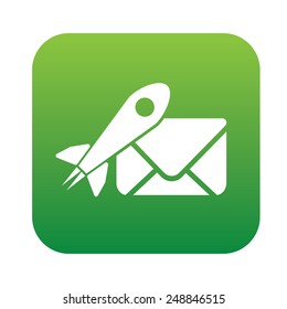 Fast email on green flat button,clean vector