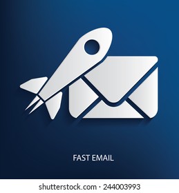 Fast email symbol on blue background, clean vector