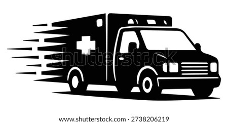 Fast Emergency Ambulance Van Silhouette with Speed Lines Vector