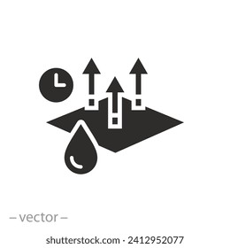 evaporación rápida del icono de superficie, secado rápido, símbolo de vector plano sobre fondo blanco