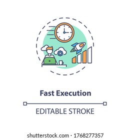 Fast execution concept icon. Trading platform strategy. Digital transformation. Successful project completion idea thin line illustration. Vector isolated outline RGB color drawing. Editable stroke
