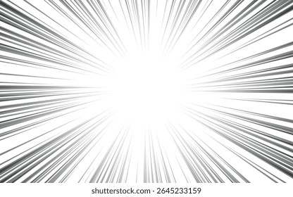Quadros de mangá explodindo rapidamente. Linhas rápidas de anime. Efeito de zoom estilhaçado para revistas em quadrinhos. Ilustração vetorial sobre fundo branco.