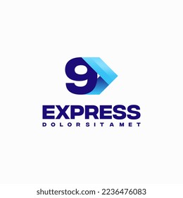 Fast Express 9 Numeración Diseños de logotipos vectores de concepto de logotipo, símbolo de logotipo de flecha rápida
