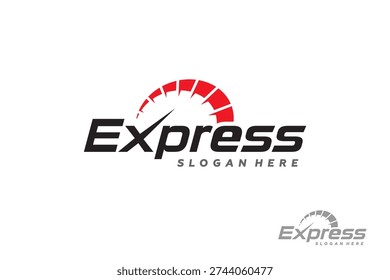 Fast Express Delivery Logo Vector with Speedometer. Modern Transport Logistic Logo Template Design.