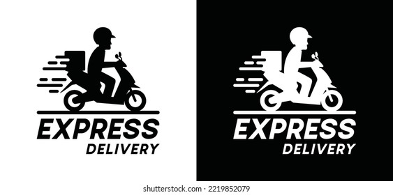 Fast express delivery man riding motorcycle icon vector. Speed shipping man riding motorbike icon, symbol illustration