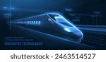 Fast express passenger train on city station. Modern technology. Smart Railway Systems. Future digital urban infrastructure. Modern town cityscape. High-Speed Rail, Predictive Maintenance, concept