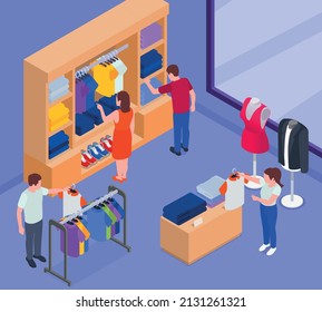 Fast Fashion Problems Isometric Infographic Composition With Indoor View Of Clothing Store Boutique With Human Characters Vector Illustration