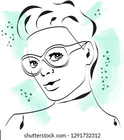 Fast fashion sketch with girl in glasses vector EPS10