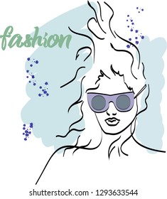 Fast fashion sketch with girl in glasses vector EPS10