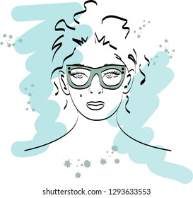 Fast fashion sketch with girl in glasses vector EPS10