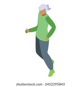 Fast female running icon isometric vector. Senior pensioner. Happy workout