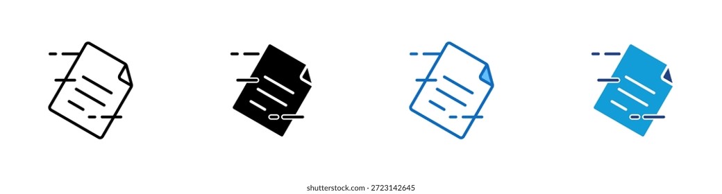 Fast File Multiple Style Icon Design Vetor - documento com linhas de movimento, representando compartilhamento rápido, upload ou transferência rápida de arquivo