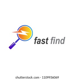 Fast Find Logo, Magnifying Glass With Thunder Logo